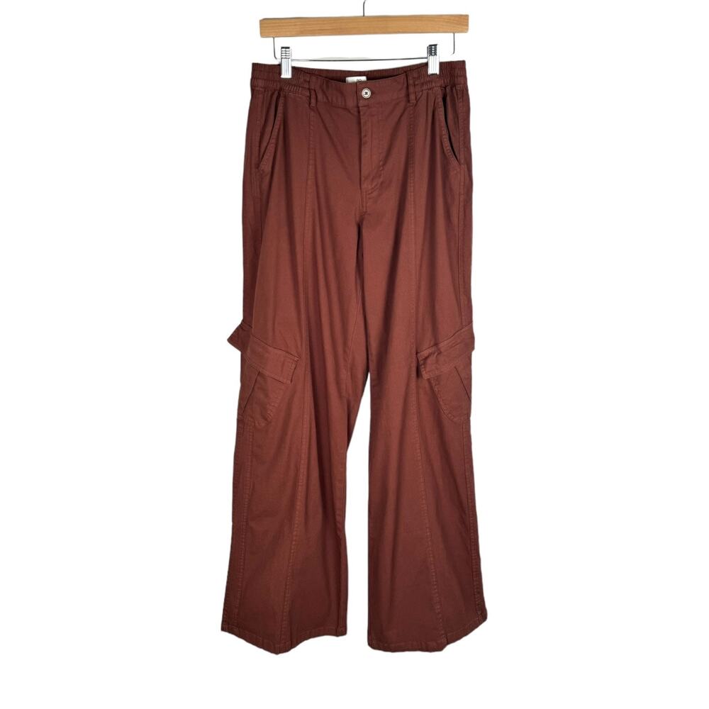 BP High Waist Wide Leg Cargo Pants Brown Size 27 Elastic Waist Stretch Cotton